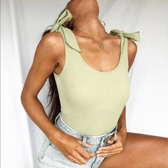 Princess Polly Tops - Princess Polly green tie bodysuit